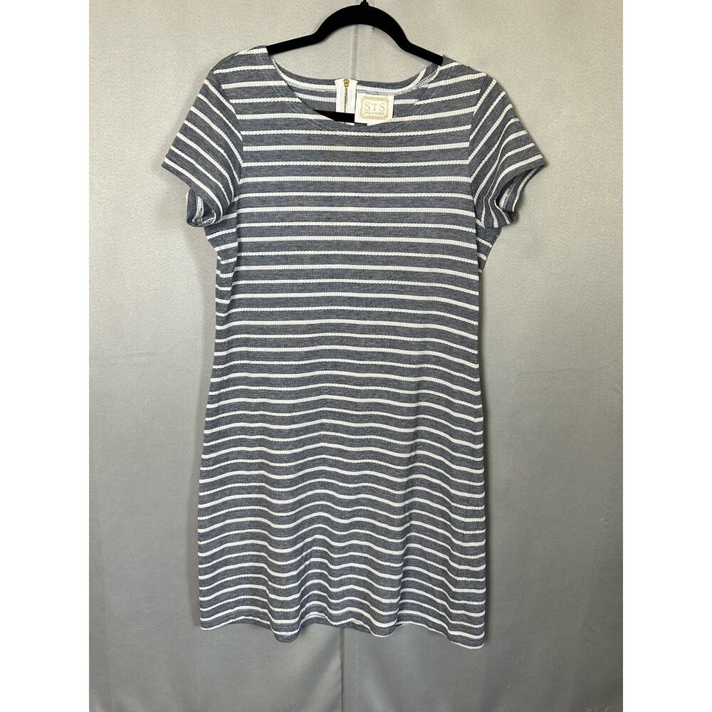 Women's Sail to Sable Navy & White Nautical Stripe Knee Length Knit Dress-Size L